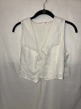Altar'd State White Linen Blend Lace Trim Tie Front Vest Top